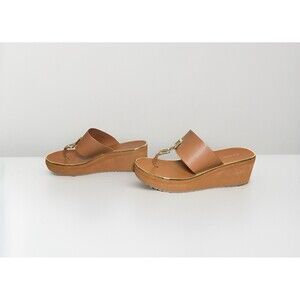 ALDO Tan Gold Platform Thong Sandals Maesllan‎ Brown Wedges Women's 7.5